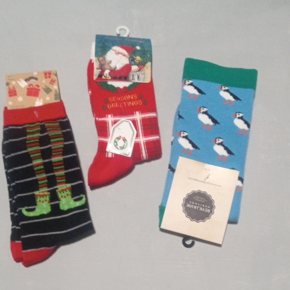 NWT Holiday Themed Socks 3 Pair Bundle - Shoe Size 4-10